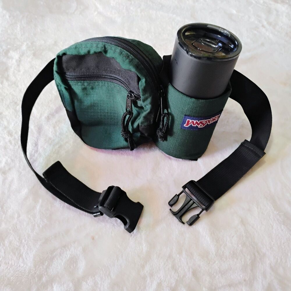Vintage 90s JanSport Fanny Pack Water Bottle Holder USA Hip Bag Green Hiking EUC - Picture 2 of 16